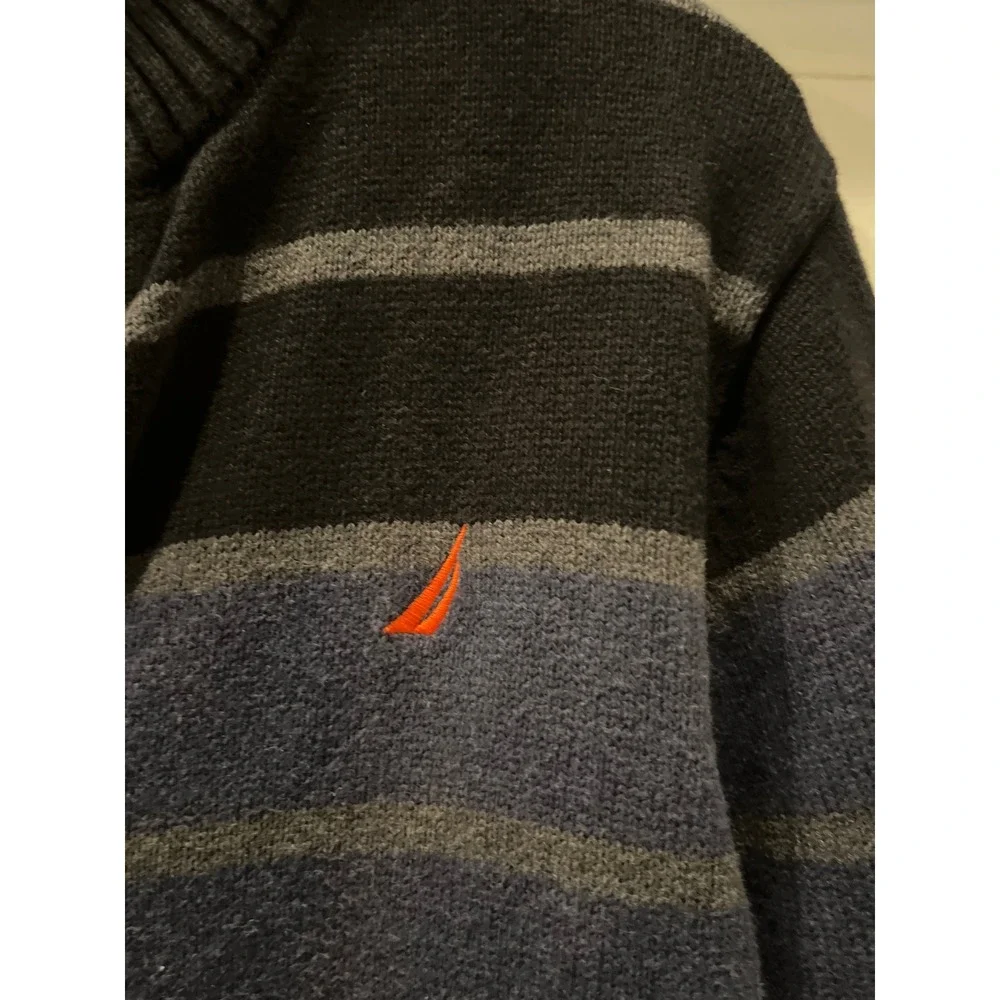 Nautica  Striped Full‎ Zip Knit Sweater Jacket Size M 10-12